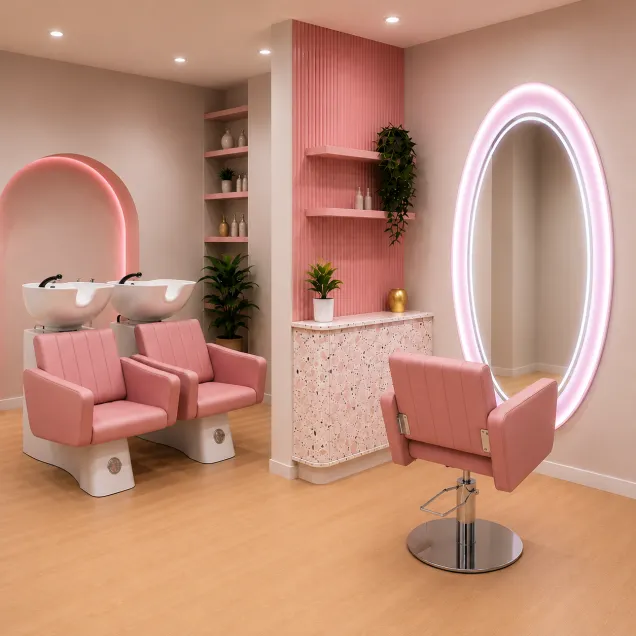Arredo Salone Parrucchiere con Specchio a Led, Poltrona e 2 Lavaggi Ceriotti