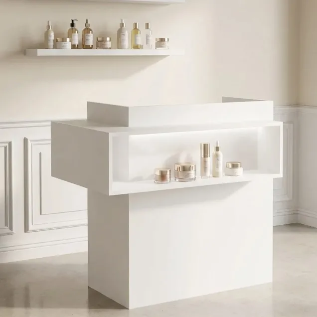 Bancone Reception Bianco con Illuminazione a Led per Negozio