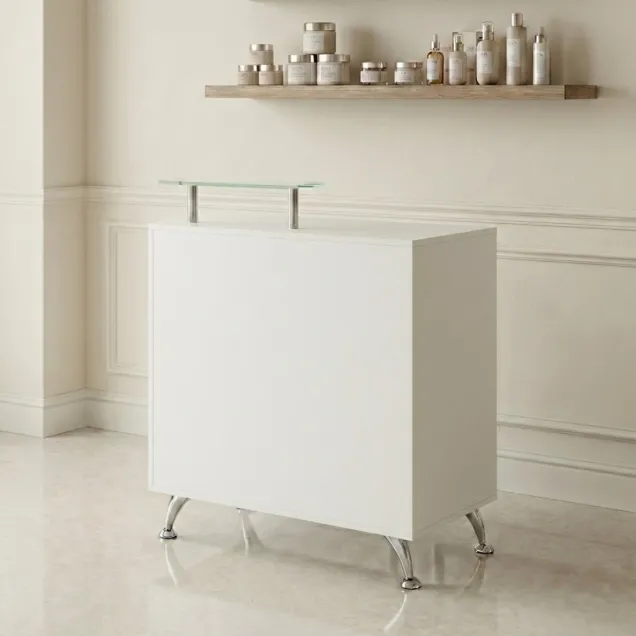 Bancone Reception Bianco con Rialzo sul Piano Luxury