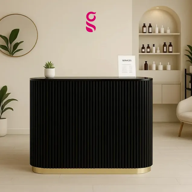 Bancone Reception Glamour per il Tuo Negozio Nero e Oro
