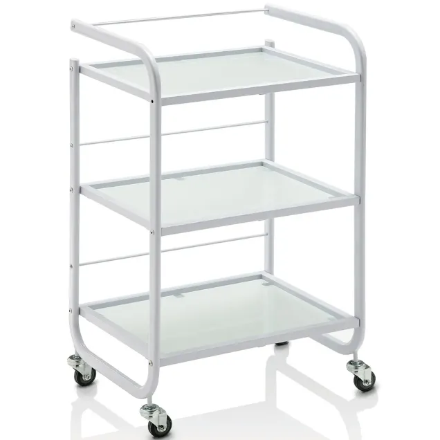 Carrello Estetica Professionale Bianco con Ripiani in Vetro e Rotelle