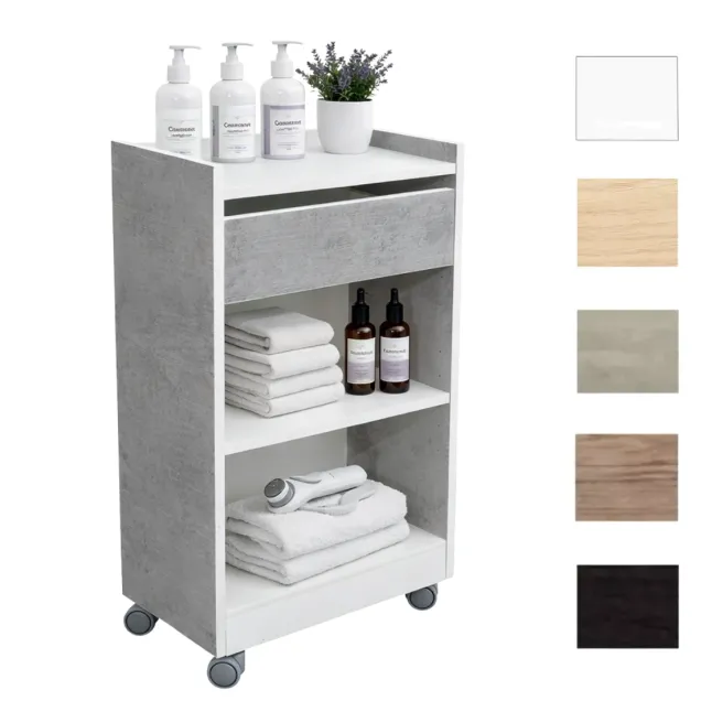 Carrello Estetica Professionale in Legno con Ruote e Cassetto Made Italy