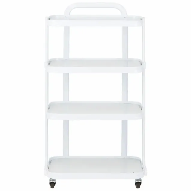 Carrello Estetista Professionale Bianco con 4 Ripiani in Vetro Temperato