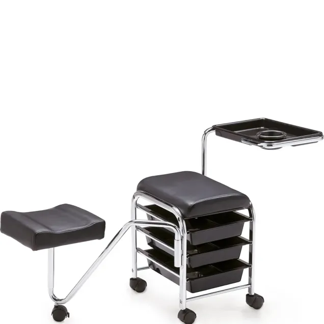 Carrello Manicure Professionale con Poggiapiedi Pedicure Estraibile Nero