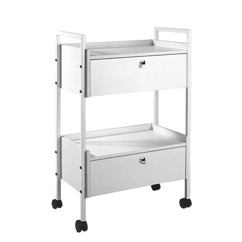 Carrello bianco per estetista centro estetico medicina estetica acciaio e legno 2 ampi cassetti con ruote cubik