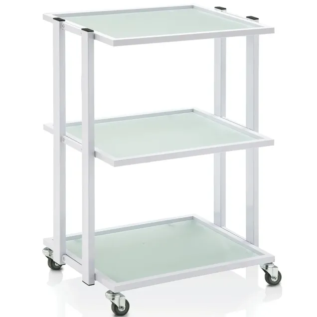 Carrello per Estetista Professionale in Alluminio con 3 Ripiani in Vetro