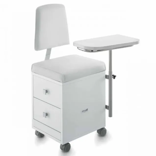 Carrello per Manicure Bianco con Schienale Regolabile e 2 Cassetti