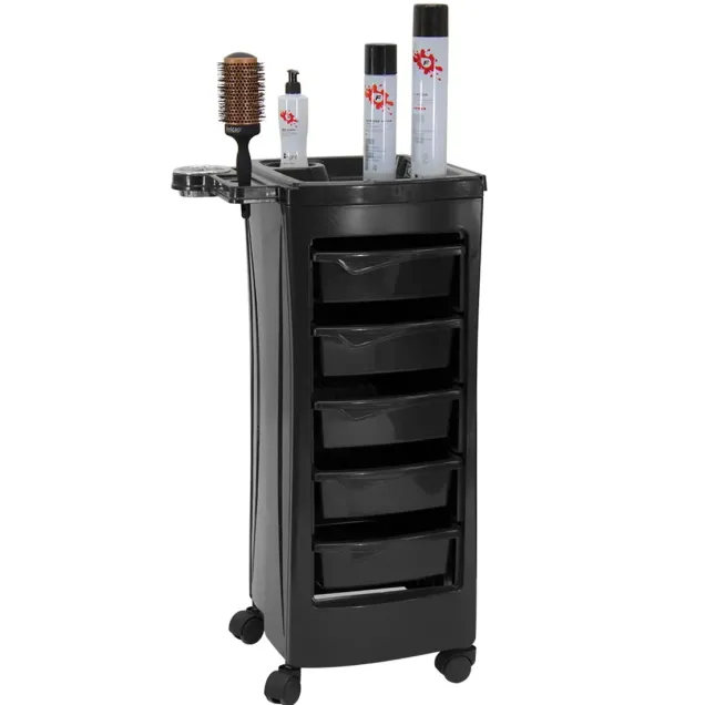 Carrello per Parrucchiere con 5 Cassetti e Supporto Porta Phon