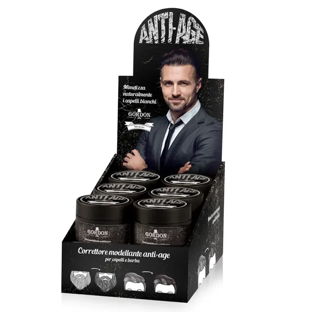 Cera Capelli Uomo e Barba Correttore Anti-Age Modellante 12 pz. con Espositore