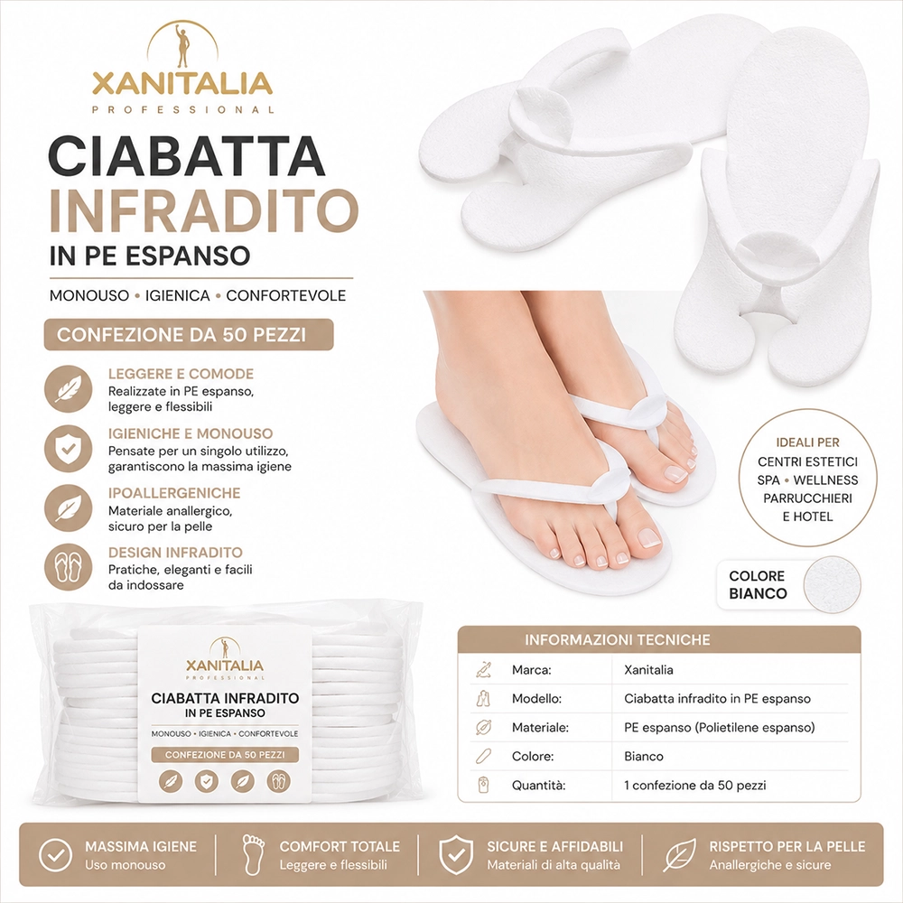 Ciabatta Infradito Monouso in PE Espanso Xanitalia – Confezione da 50 Pezzi