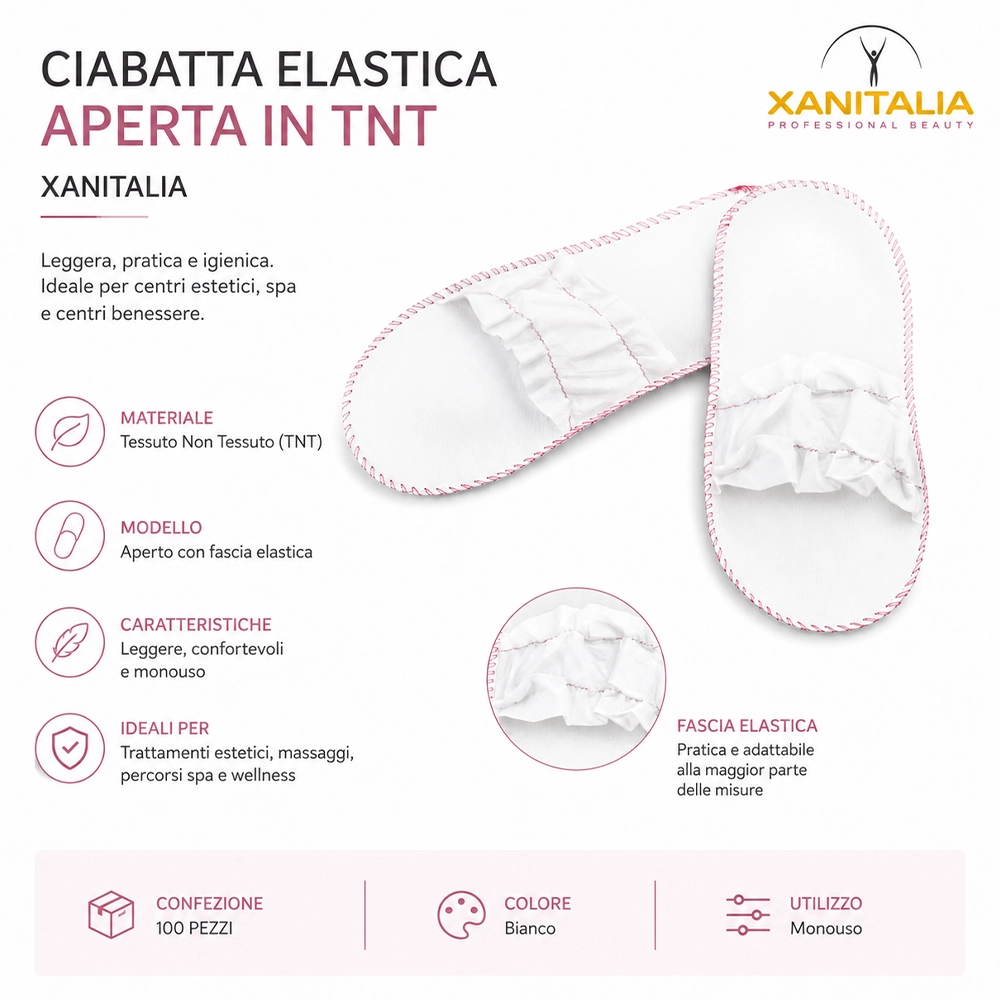 Ciabatta Elastica Aperta in TNT Xanitalia ciabattina Monouso Confezione da 100 Pezzi