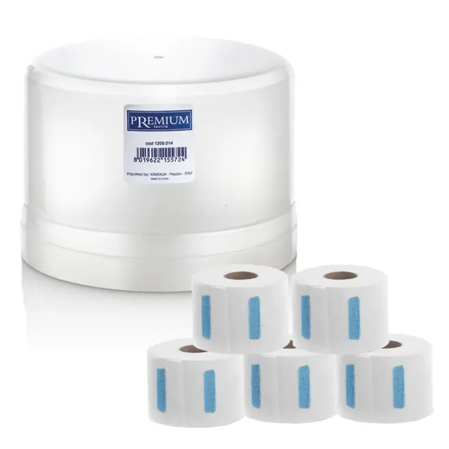 5 Rotoli Carta Collo Barbiere con Dispenser in PVC