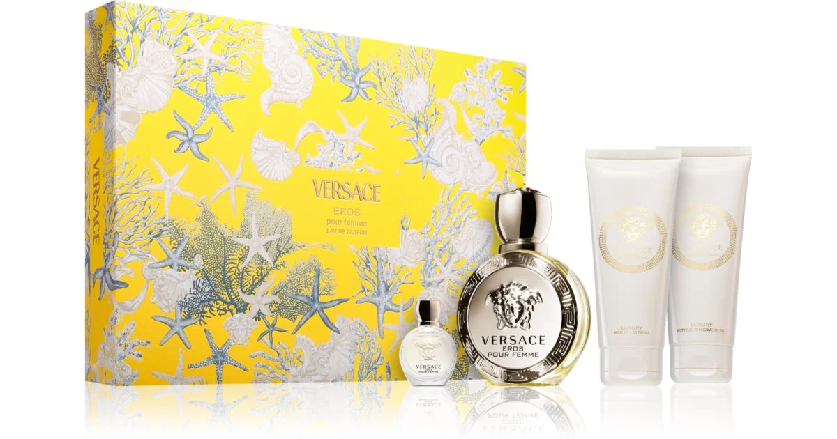 Versace Eros Pour Femme confezione regalo da donna Eau de Parfum 100 ml + gel doccia profumato 100 ml + latte corpo profumato 100 ml + Eau de Parfum 5 ml