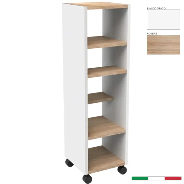 Espositore a Colonna 6 Ripiani in Legno con Rotelle
