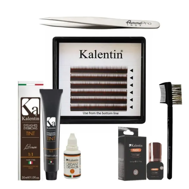 Extension Sopracciglia con Tinta Castano Scuro Kit in Offerta Kalentin