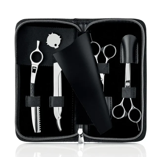 Forbici Barbiere Professionali Set Completo con Rasoio in Custodia