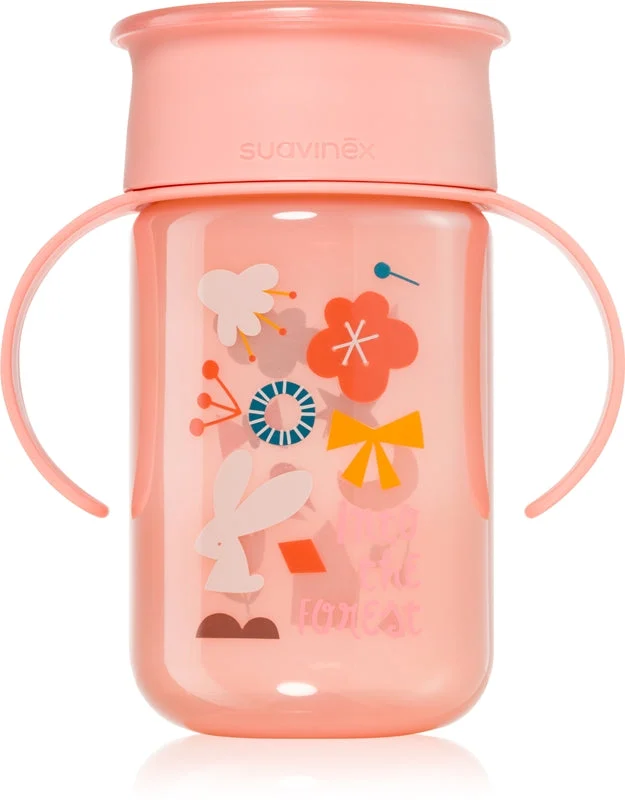 Suavinex Forest 360° bicchiere salvagoccia con maniglie 12 mesi rosa 340 ml