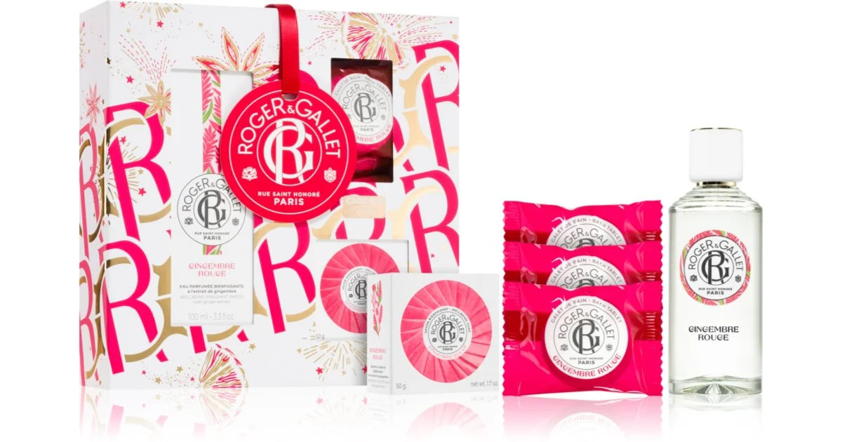 Roger & Gallet Cofanetto Natale Benefico Zenzero Rosso (Acqua profumata 100ml + Ciottoli da Bagno 3x25g + Sapone 50g)