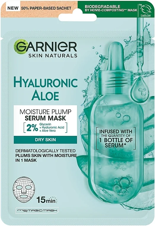 Maschera idratante in tessuto con aloe e acido ialuronico