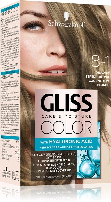 Schwarzkopf Gliss Color tinta permanente per capelli colore 8-1 Biondo medio freddo