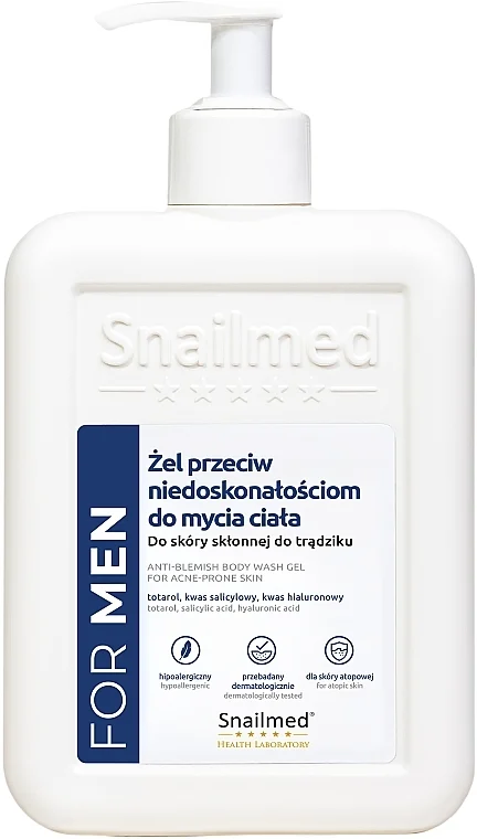 Gel doccia per uomini, per pelli a tendenza acneica
