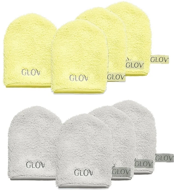 Set di guanti per rimozione trucco, gialli, grigio chiaro, 8 pz
