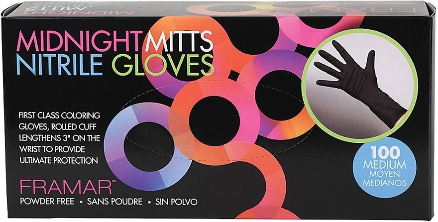 Guanti in nitrile senza polvere, neri, L, 100 pz