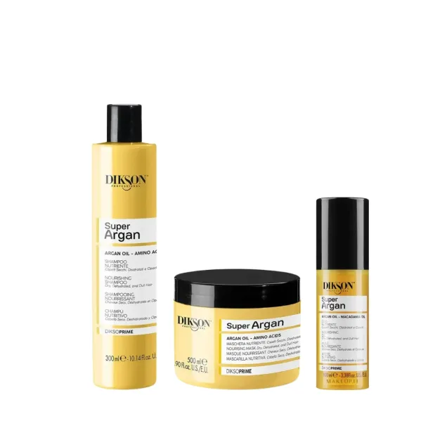 Kit Capelli Super Argan: Shampoo, Maschera e Olio Diksoprime