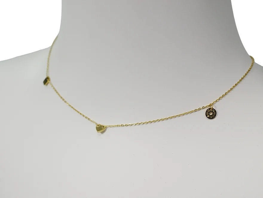 Collana, fiore e cuore, oro
