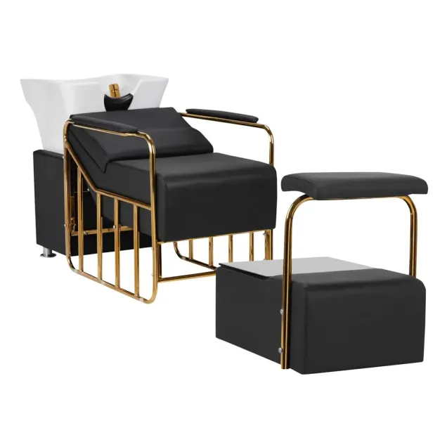 Lavatesta Parrucchiere Nero e Oro Nuovo Modello con Chaise Longue