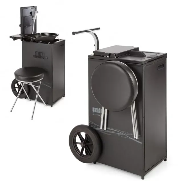 Lavatesta Portatile con Doccetta Postazione con Specchio e Sgabello Wash and Carry