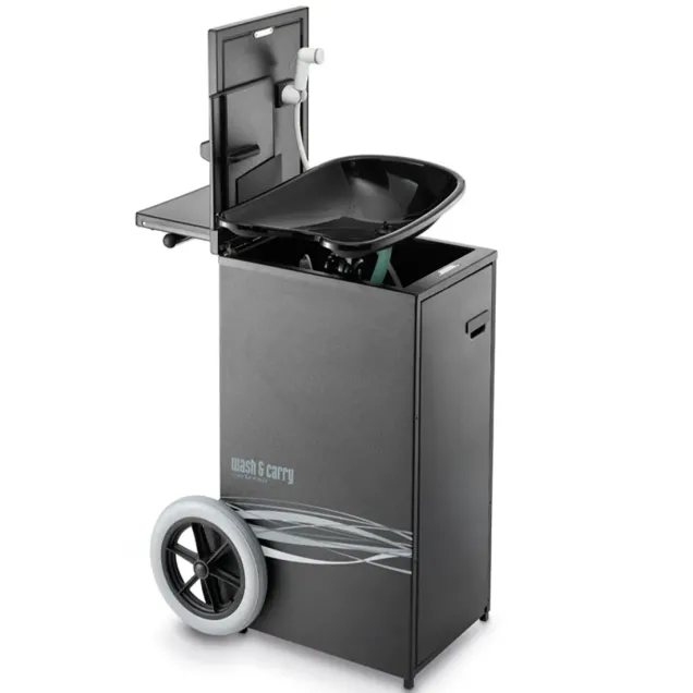 Lavatesta Portatile con Doccetta Rotelle e Postazione con Specchio Wash and Carry