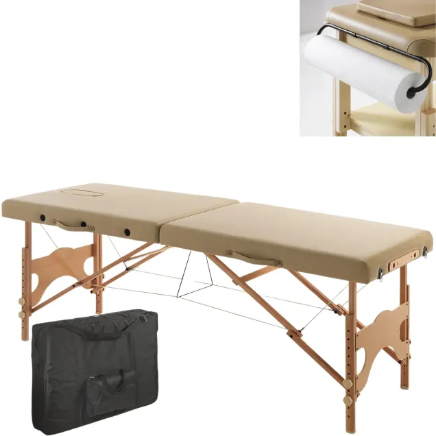 Lettino Massaggio Legno Professionale Portatile con Asta Porta Rotolo