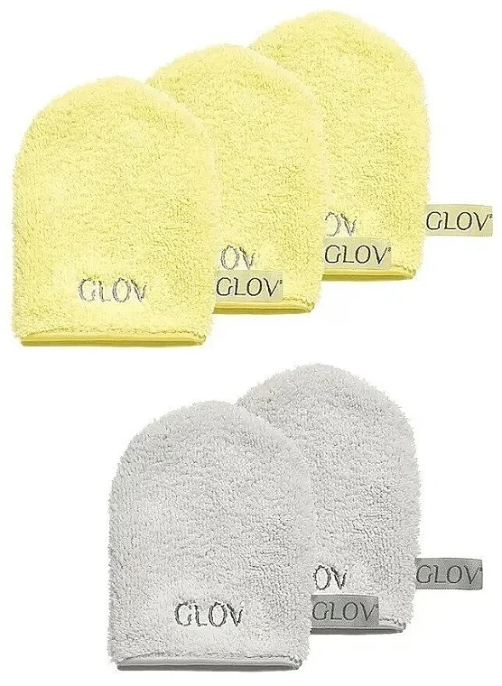 Set di guanti per la rimozione del trucco, gialli, grigio chiaro, 5 pezzi