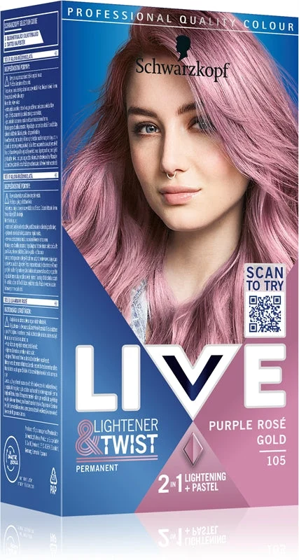 Schwarzkopf LIVE Lightener & Twist tinta permanente per capelli per schiarire i capelli colore 105 Purple Rosé Gold