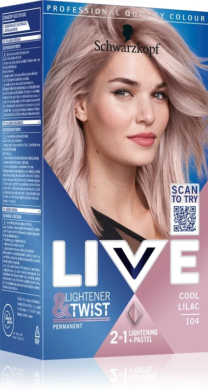 Schwarzkopf LIVE Lightener & Twist tinta permanente per capelli per schiarire i capelli colore 104 Cool Lilac