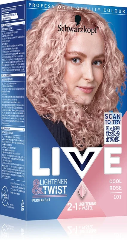 Schwarzkopf LIVE Lightener & Twist tinta permanente per capelli per schiarire i capelli colore 101 Cool Rose