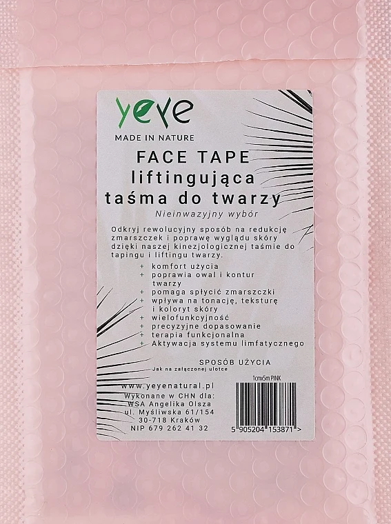 Kinesio tape per il viso, 1 cm x 5 m, rosa