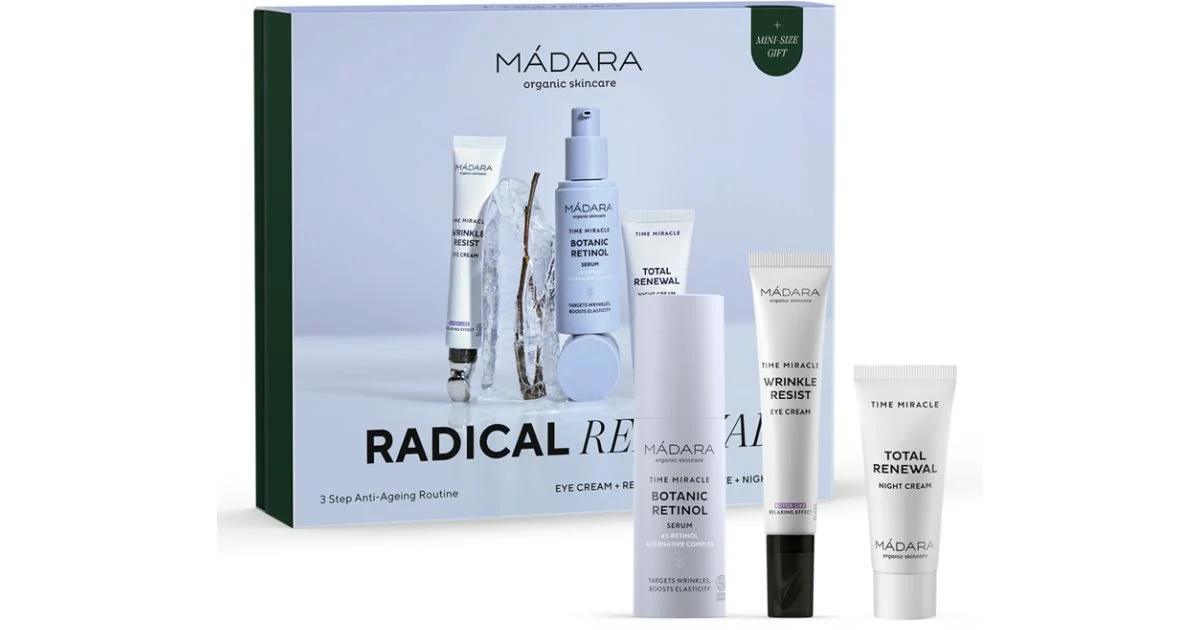 MÁDARA Time Miracle Radical set anti-age siero antirughe al retinolo 30 ml + crema antirughe occhi con applicatore 20 ml + crema notte rigenerante 20 ml