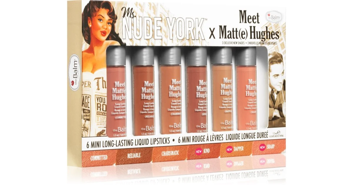 theBalm Meet Matt(e) Hughes X Ms. Nude York set di rossetto liquido effetto opaco 6× 7,2 ml