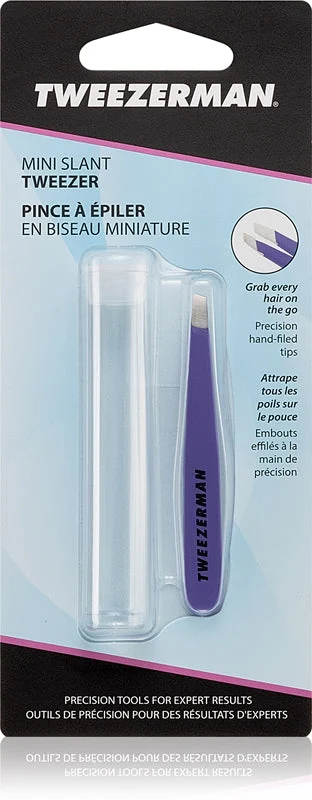 Tweezerman Mini pinzetta in acciaio con estremità oblique mini con un cofanetto da viaggio Lavender