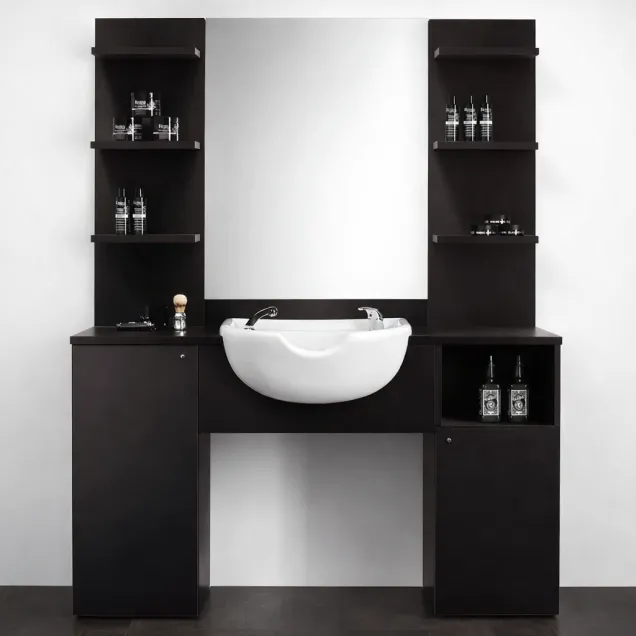 Mobile Barbiere in Legno Barber Shop con Lavello per Shampoo Wengè