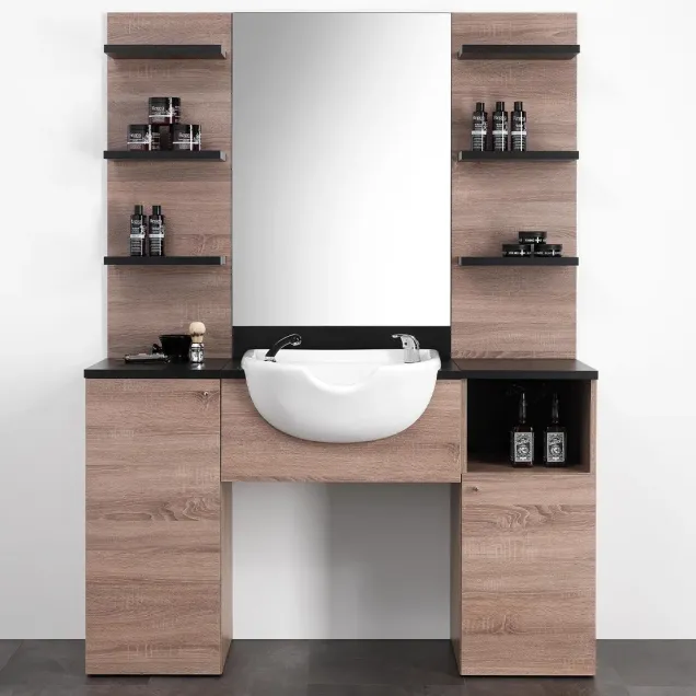 Mobile Barbiere in Legno Barber Shop con Lavello per Shampoo