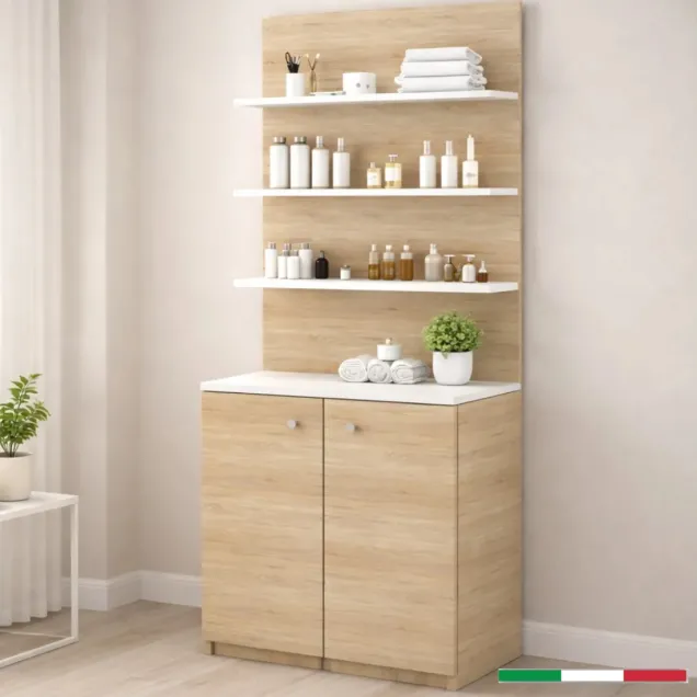 Mobile di Servizio per Centri Estetici e Spa con 3 Mensole Rovere e Bianco