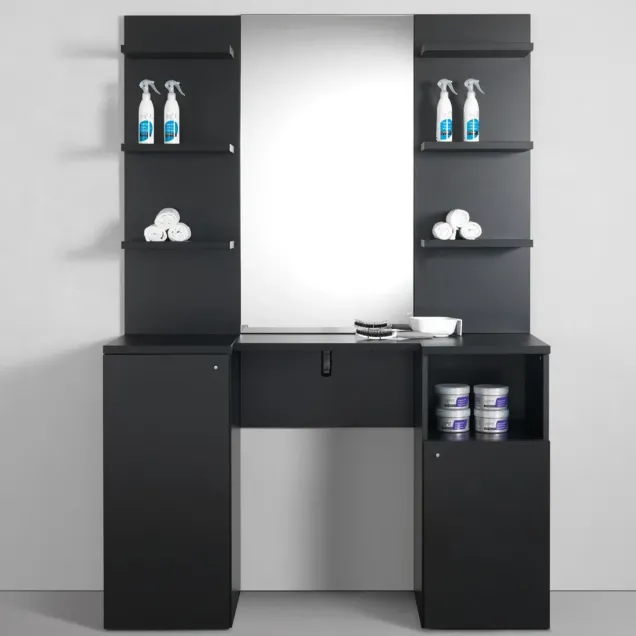 Mobile per Barbiere Completo di Specchio e Mensole in Legno