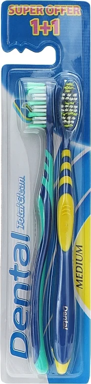 Spazzolino da denti 'Total Clean', medio 1+1, turchese + giallo