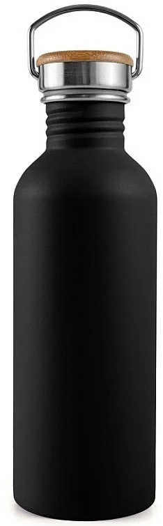 Borraccia in acciaio inox con tappo in bambù, 500 ml, nera