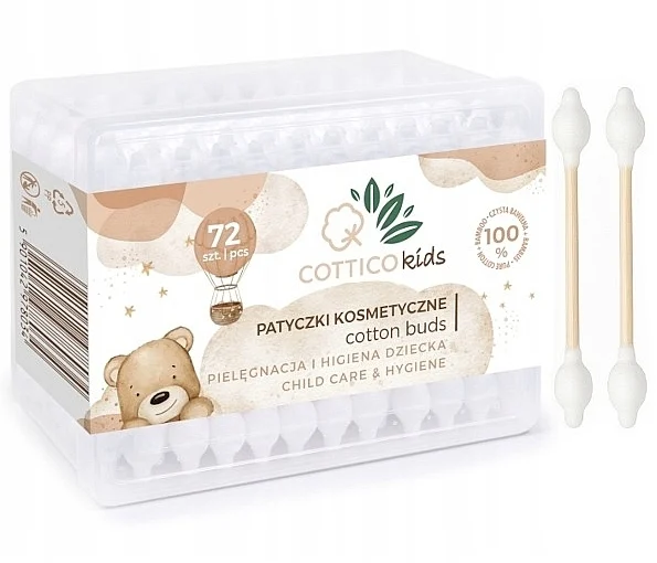Bastoncini di cotone per bambini con limitatore, 72 pezzi
