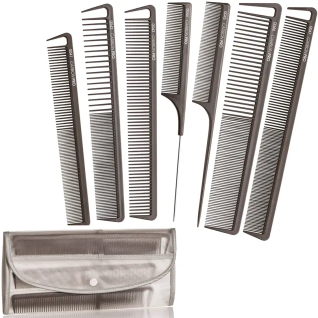 Pettini per Capelli in Carbonio con Fodero Kit 7 Pz. Professionale