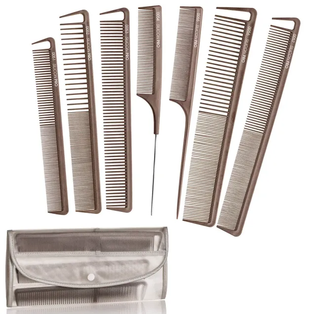 Pettini per Capelli in Silicone Extra Flessibili Kit 7 Pz. con Fodero